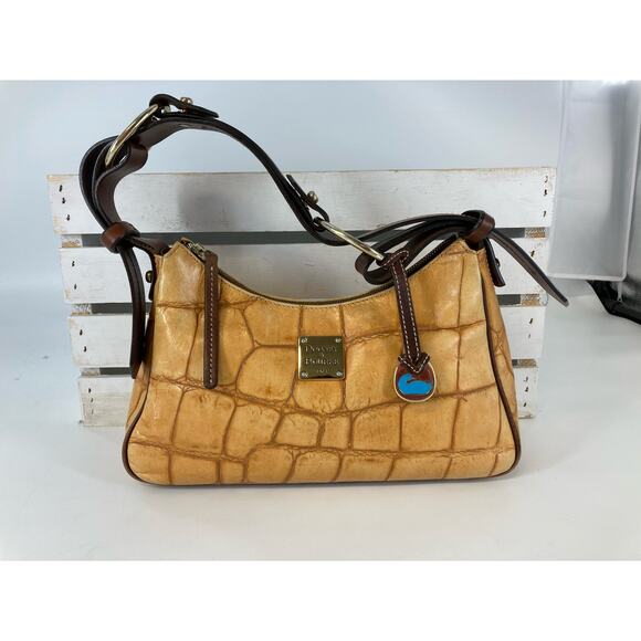 DOONEY & BOURKE, TAN EMBOSSED ANIMAL PRINT MEDIUM SHOULDER BAG - Picture 1 of 15
